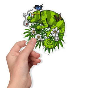 Chameleon Smoking Weed Sticker, Chameleon Sticker, Weed Stickers, Stoner Stickers, Cannabis Sticker, Marijuana Decals - Psychonautica Store