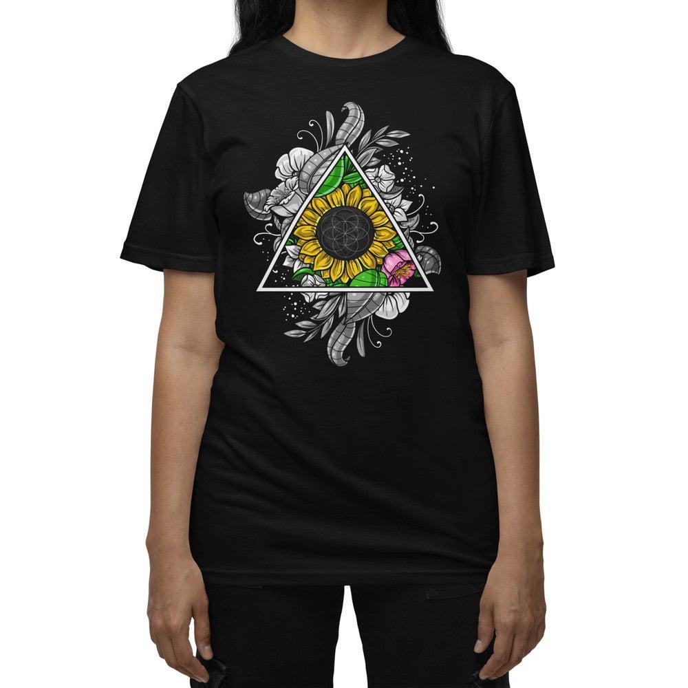 Sunflowers T-Shirt, Sacred Geometry T-Shirt, Floral Hippie Shirt, Sunflowers Clothing, Hippie Flowers T-Shirt, Floral Hippie Clothes, Floral Boho Clothes - Psychonautica Store
