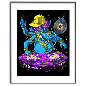 Ganesha Psychedelic Poster, Ganesha DJ Poster, Psytrance Music DJ Poster, Hindu Elephant Art Print, EDM DJ Poster, Synthesizer Player Art, Techno DJ Poster - Psychonautica Store