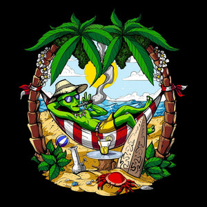 Alien Smoking Weed, Alien Hippie Stoner, Hippie Festival, Summer Vacation, Alien On The Beach, Alien Smoking Cannabis - Psychonautica Store