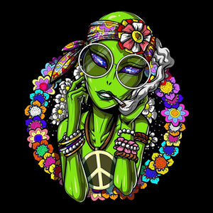Hippie Alien T-Shirt, Alien Smoking Weed, Alien Womens Tee, Festival Clothing, Hippie Clothes, Womens Hippie Shirt - Psychonautica Store