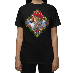 Hippie Mushroom T-Shirt, Mushroom Cat Shirt, Cottagecore Shirt, Magic Mushroom Shirt, Hippie Shirt, Amanita Muscaria T-Shirt, Hippie Clothing - Psychonautica Store