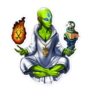 Psychedelic Alien Sticker, Illuminati Alien Sticker, Masonic Sticker, Conspiracy Theory Sticker, Alien Conspiracy Sticker, Alien Meditation Sticker, Trippy Alien Sticker, Alien Buddha Sticker - Psychonautica Store