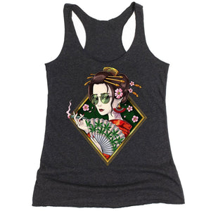 Japanese Geisha Womens Tank Top, Hippie Stoner Tank Top, Geisha Tank, Asian Geisha Clothing, Weed Hippie Clothes - Psychonautica Store