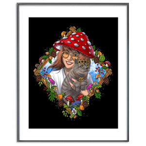 Mushroom Cat Poster, Hippie Mushroom Art Print, Cottagecore Poster, Mushroom Poster, Magic Mushrooms Poster, Amanita Muscaria Poster, Fairycore Poster - Psychonautica Store