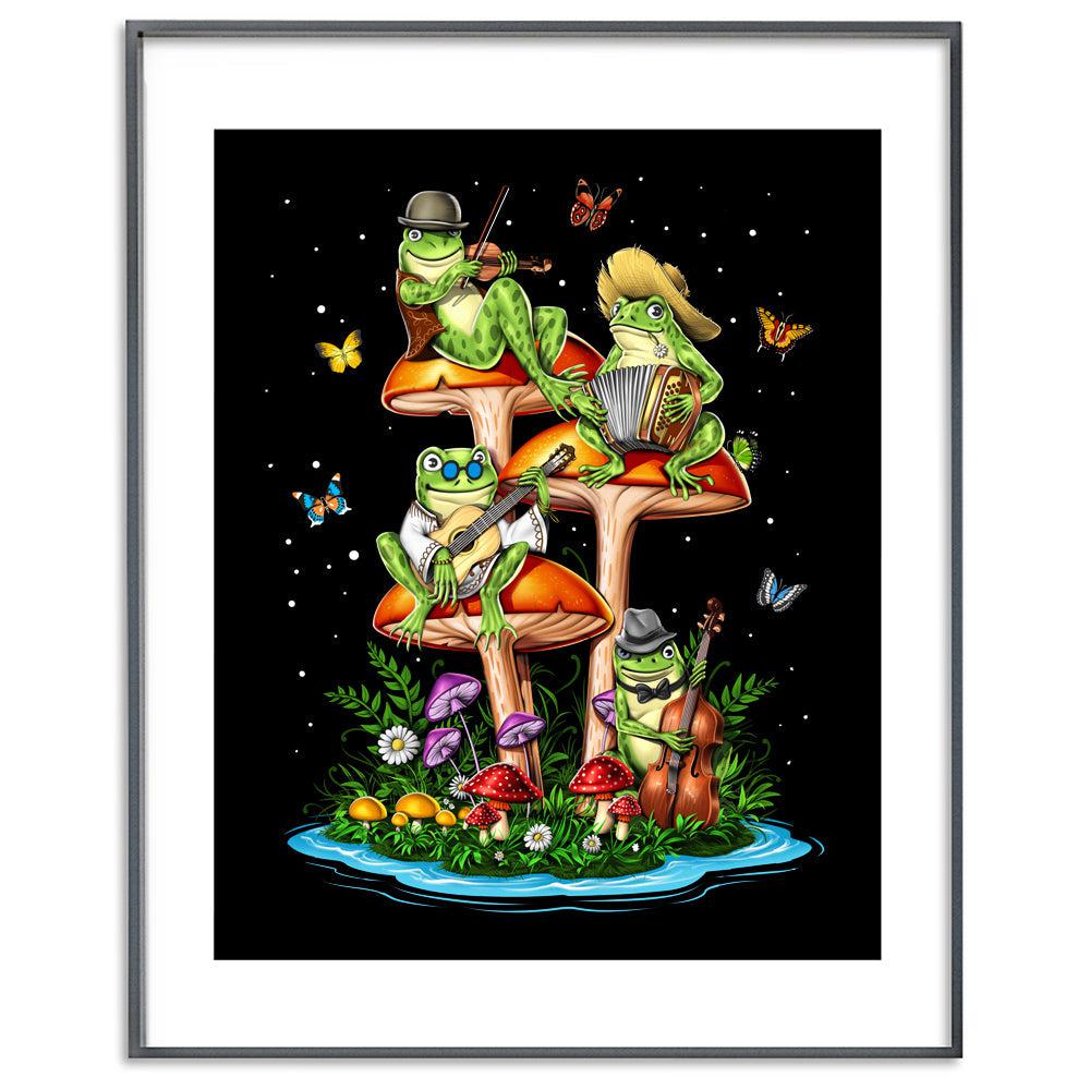 Mushroom Frogs Poster, Trippy Forest Poster, Mushroom Forest Art Print, Cottagecore Frogs Room Decor, Funny Frogs Poster, Fairycore Wall Decor, Cute Frog Poster - Psychonautica Store