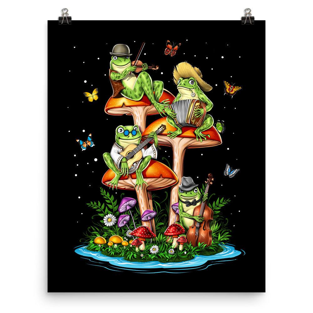 Mushroom Frogs Poster, Trippy Forest Poster, Mushroom Forest Art Print, Cottagecore Frogs Room Decor, Funny Frogs Poster, Fairycore Wall Decor, Cute Frog Poster - Psychonautica Store