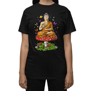 Buddha T-Shirt, Magic Mushrooms T-Shirt, Mushroom Yoga Shirt, Psychedelic Clothes, Meditation Clothing, Spiritual T-Shirt, Buddhist Shirts - Psychonautica Store