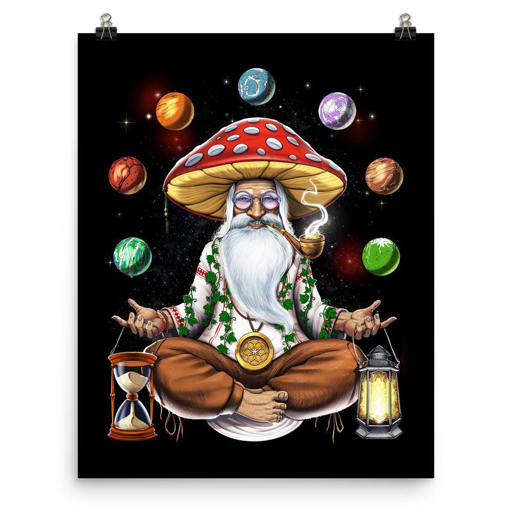 Magic Mushroom Poster, Hippie Mushroom Poster, Psychedelic Mushroom Art Print, Mushroom Meditation Poster, Trippy Mushroom Art Print, Mushroom Wizard Poster, Fantasy Mushroom Poster - Psychonautica Store