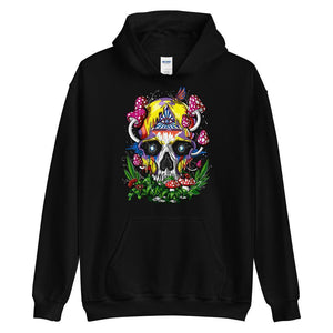 Psychedelic Skull Hoodie, Psychedelic Hoodie, Hippie Clothes, Magic Mushrooms Sweatshirt, Festival Clothing - Psychonautica Store