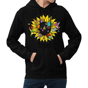 Psychedelic Sunflower Hoodie, Psychedelic Solar System Hoodie, Hippie Sunflower Hoodie, Trippy Sunflower Sweatshirt, Psychedelic Space Clothes, Floral Hippie Boho Clothing - Psychonautica Store