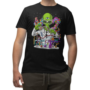 Psychedelic Alien T-Shirt, Trippy Alien T-Shit, Alien Scientist T-Shirt, Alien Clothing, Funny Scientist Clothes - Psychonautica Store