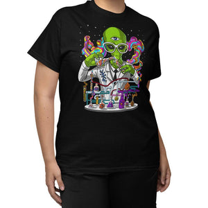Alien Psychedelic T-Shirt, Trippy Alien T-Shit, Scientist Alien T-Shirt, Alien Clothing, Scientist Clothes - Psychonautica Store