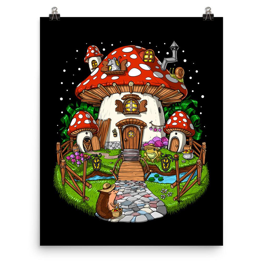 Mushroom House Poster, Amanita Muscaria Poster, Magic Mushrooms Art Print, Hippie Poster, Mushroom Art Print, Forest Mushrooms Poster - Psychonautica Store