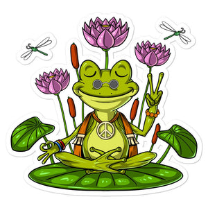 Frog Hippie Sticker, Funny Frog Decal, Frog Meditation Sticker, Frog Yoga Stickers, Cottagecore Sticker - Psychonautica Store