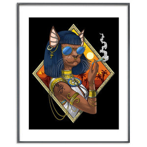 Egyptian Goddess Bastet Art, Bastet Hippie Poster, Egyptian Mythology Cat Deity Art Print, Egyptian Bastet Cat Poster, Egyptian Queen Art, Hippie Stoner Poster - Psychonautica Store