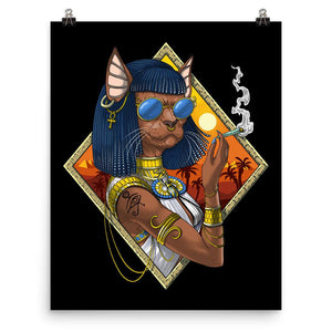 Egyptian Goddess Bastet Poster, Bastet Hippie Art Print, Egyptian Mythology Cat Deity Poster, Egyptian Bastet Cat Art Print, Egyptian Queen Poster, Hippie Stoner Art Print - Psychonautica Store