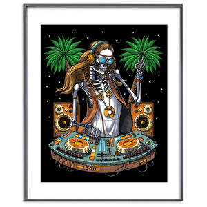 Skeleton Hippie Art Print, Hippie DJ Poster, Psytrance Music DJ Poster,Hippie Festival Art, EDM Music DJ Poster, Hippie Synthesizer Player Poster, Techno Disco DJ Art - Psychonautica Store