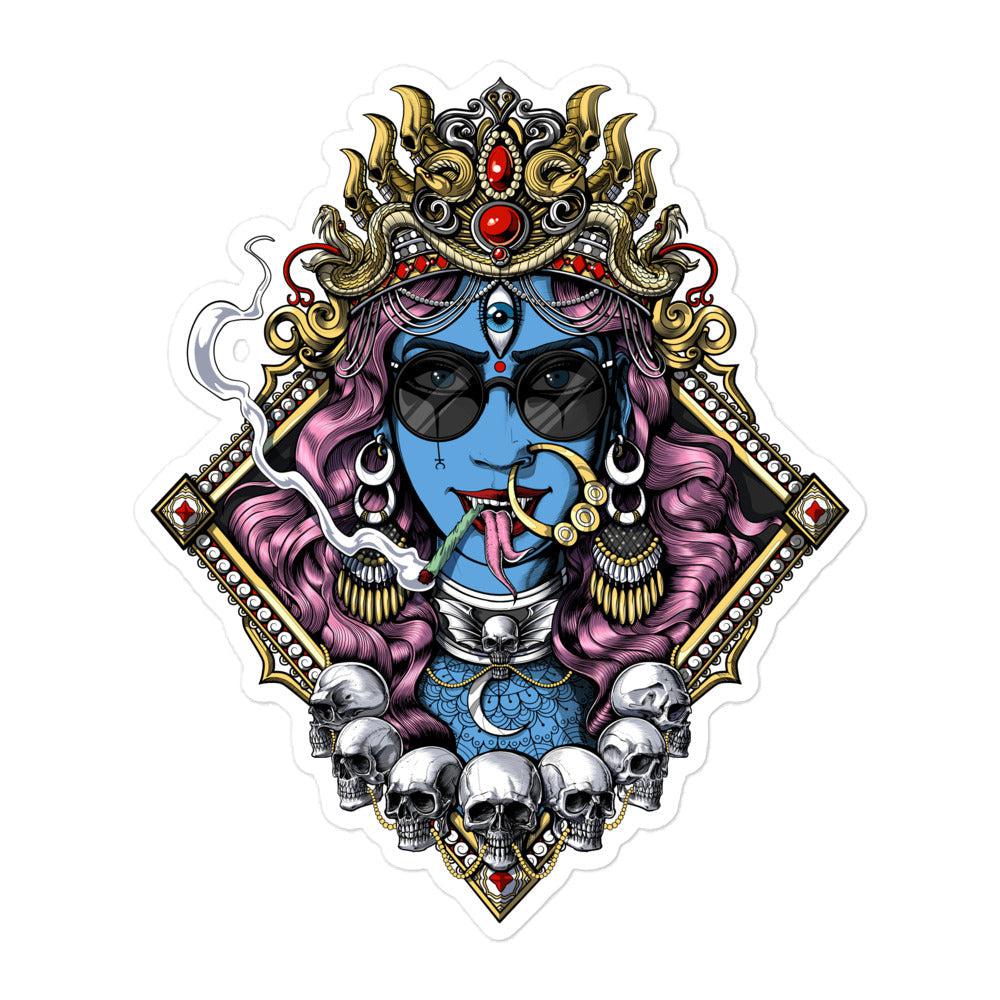 Hindu Goddess Kali Sticker, Hinduism Kali Stickers, Hippie Stoner Stickers, Kali Smoking Cannabis Decal, Psychedelic Kali Goddess Decals - Psychonautica Store