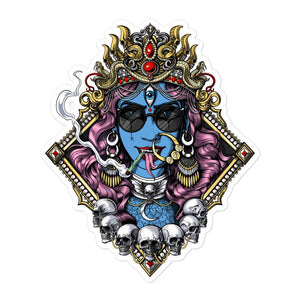 Hindu Goddess Kali Sticker, Hinduism Kali Stickers, Hippie Stoner Stickers, Kali Smoking Cannabis Decal, Psychedelic Kali Goddess Decals - Psychonautica Store