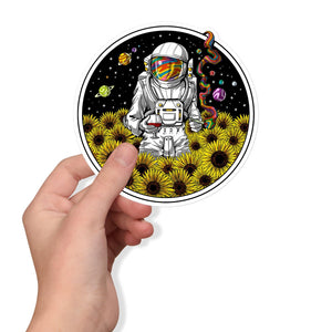 Psychedelic Astronaut, Astronaut Smoking Weed, Trippy Astronaut Sticker, Stoner Stickers, Space Sunflowers Sticker, Psychedelic Sticker, Trippy Decal - Psychonautica Store