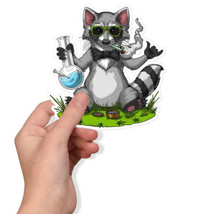 Raccoon Smoking Weed Sticker, Raccoon Decal, Stoner Stickers, Hippie Stickers, Cannabis Sticker - Psychonautica Store
