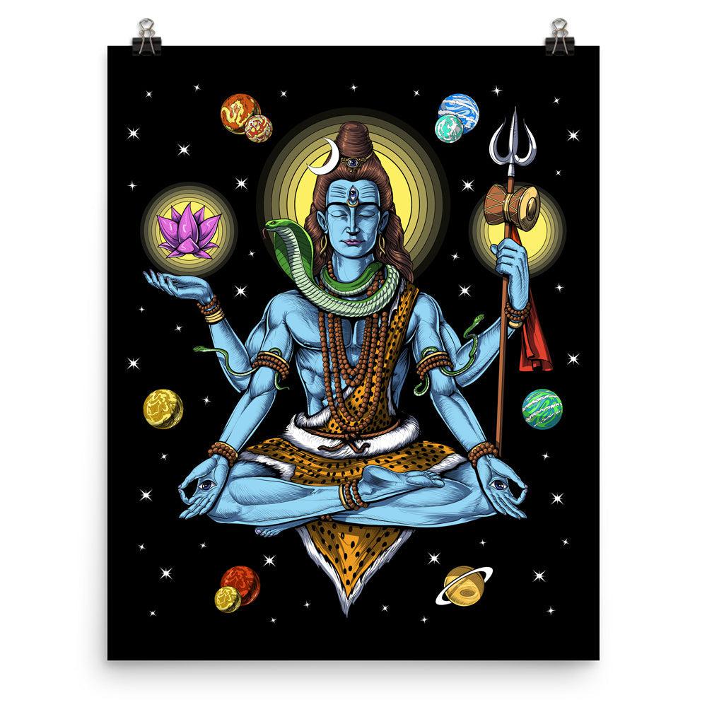 Shiva Meditation Poster, Hindu Art Print, Hinduism Poster, Shiva Yoga Poster, Shiva Spiritual Poster, Psychedelic Shiva Poster - Psychonautica Store