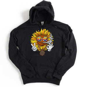 Sunflower Hippie Hoodie, Sunflower Hippie Stoner Hoodie, Sunflower Smoking Weed Hoodie, Cannabis Sunflower Clothes, Hippie Stoner Clothing - Psychonautica Store