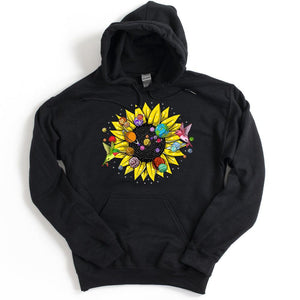Psychedelic Sunflower Hoodie, Psychedelic Solar System Hoodie, Hippie Sunflower Hoodie, Trippy Sunflower Sweatshirt, Psychedelic Space Clothes, Floral Hippie Boho Clothing - Psychonautica Store