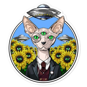 Psychedelic Sphynx Cat Sticker, Trippy Sphynx Cat Sticker, Alien Sphynx Cat Sticker, Space Sphynx Cat Sticker, Hairless Cat Sticker - Psychonautica Store