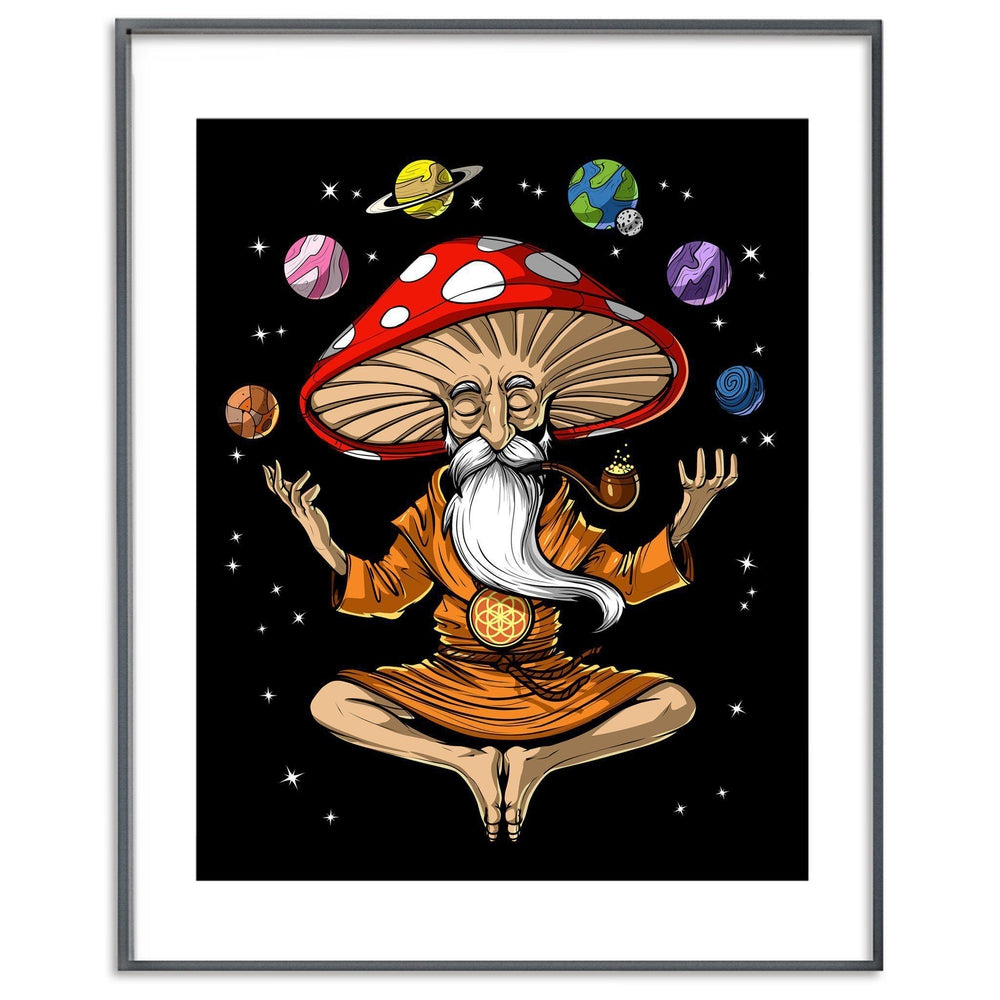 Mushroom Buddha Poster, Psychedelic Poster, Magic Mushrooms Art Print, Hippie Art Print, Psychedelic Art Print, Hippie Mushroom Poster - Psychonautica Store