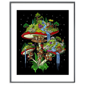 Magic Mushrooms Art Print, Hippie Poster, Psychedelic Art Print, Fantasy Poster, Shrooms Poster - Psychonautica Store