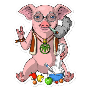 Pig Hippie Sticker, Funny Pig Decal, Pig Smoking Weed Sticker, Funny Stoner Stickers, Hippie Stickers - Psychonautica Store