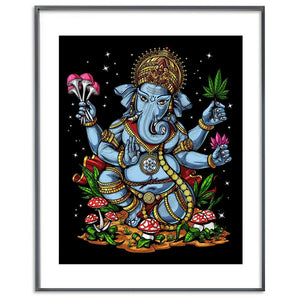 Psychedelic Ganesha Art Print, Ganesha Hindu Poster, Hindu God Art Print, Hippie Stoner Art Print, Psychedelic Weed Poster - Psychonautica Store
