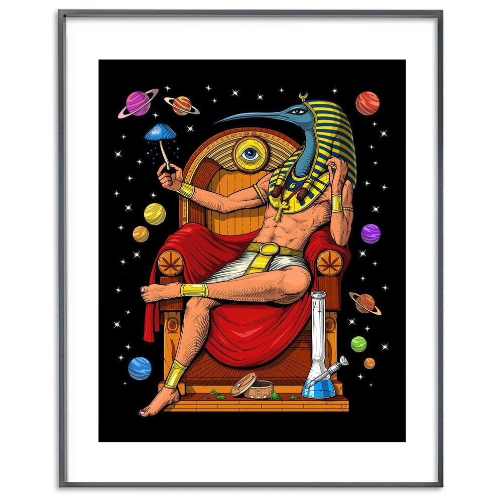 Psychedelic Thoth Art Print, Egyptian God Thoth Poster, Trippy Egyptian God Poster, Thoth Smoking Weed, Thoth Poster - Psychonautica Store
