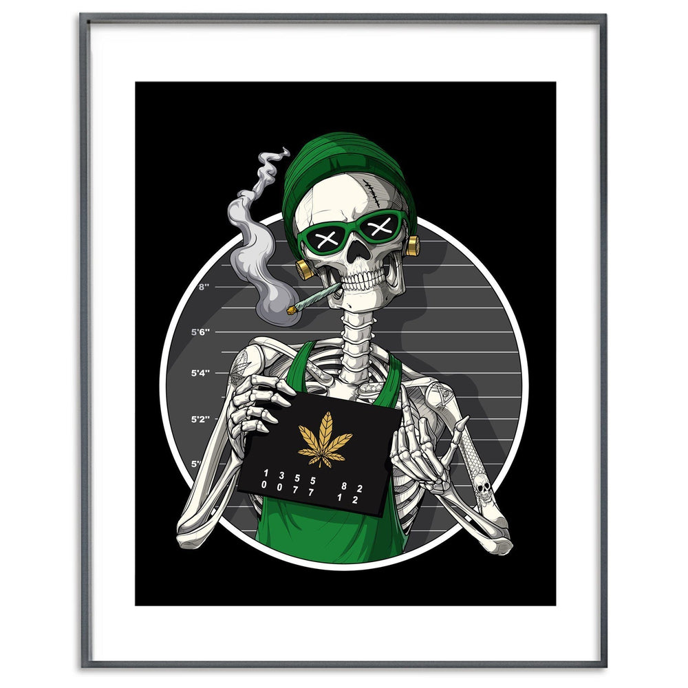Skeleton Weed, Stoner Poster, Cannabis Poster, Skeleton Smoking Weed, Mugshot Poster, Stoner Gifts, Cannabis Poster - Psychonautica Store