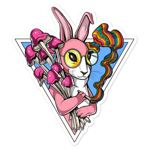 Rabbit Smoking Weed Sticker, Psychedelic Rabbit Sticker, Trippy Rabbit Sticker, Hippie Rabbit Sticker, Magic Mushrooms Rabbit Decal - Psychonautica Store