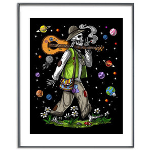 Hippie Skeleton Poster, Psychedelic Skeleton Art, Funny Stoner Poster, Psychedelic Hippie Poster, Skeleton Smoking Weed Poster - Psychonautica Store