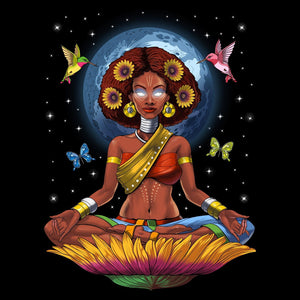 African Hippie, Afro Yoga, Afrocentric, Black Girl, Black African Women, Hippie Afro Girl, African Woman Meditation, African Goddess, Black History Month - Psychonautica Store