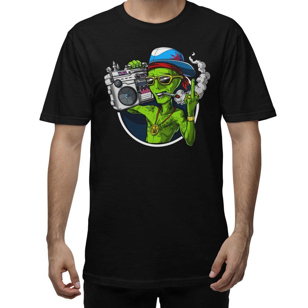 funny pothead shirts Space Alien Stoner Gangsta Smoking Weed T-Shirt