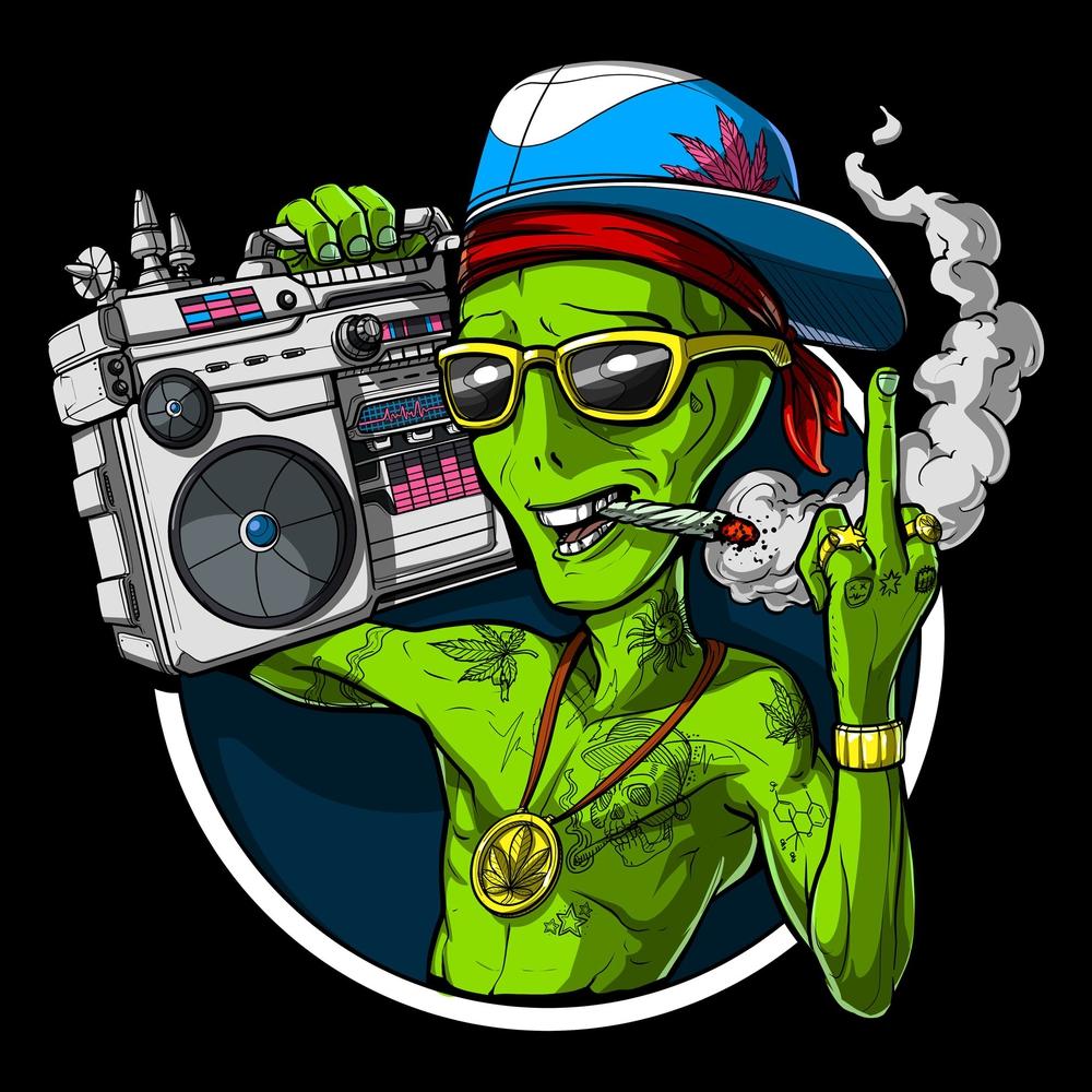 Alien Smoking Weed Shirt, Boombox T-Shirt, Mens Weed Shirt, Stoner T-Shirt, Stoner Clothes, Weed Clothing, Cannabis Shirt, Marijuana Shirts - Psychonautica Store