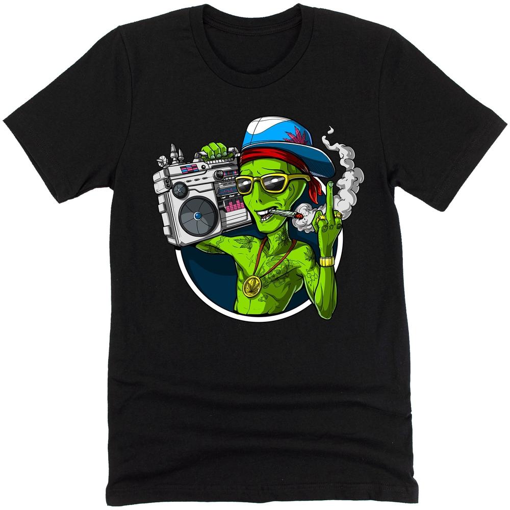 Space Alien Stoner Gangsta Smoking Weed T Shirt Psychonautica