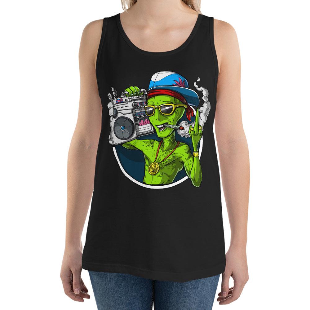 Alien Smoking Weed Tank Top, Middle Finger Tank, Weed Tank Top, Stoner Tank, Stoner Clothes, Weed Clothing, Cannabis Tank, Marijuana Tank - Psychonautica Store
