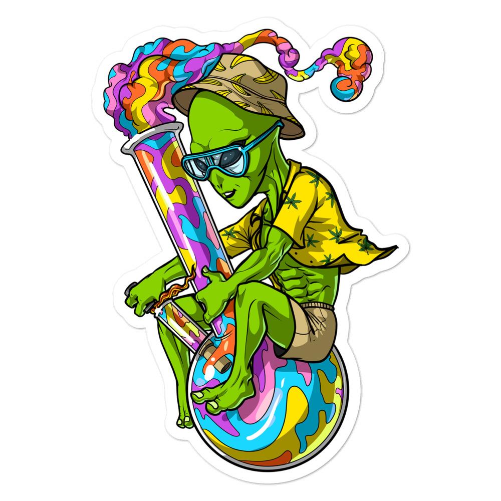 Alien Stoner Stickers, Stoner Stickers, Alien Smoking Weed, Psychedelic Sticker, Alien Weed Sticker, Trippy Stickers, Cannabis Decal - Psychonautica Store