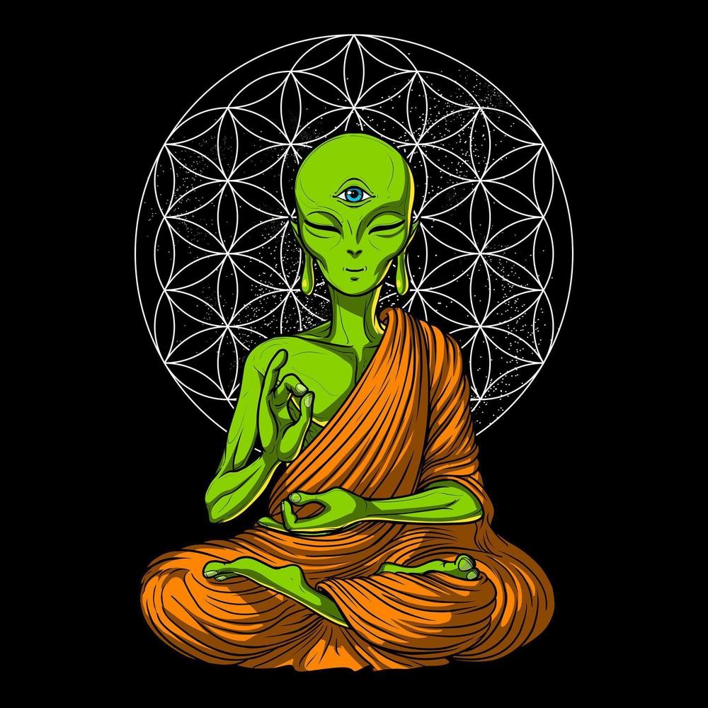Alien Buddha,Psychedelic Alien, Alien Yoga, Science Fiction, Alien Meditation, Hippie Aliens, Psychedelic Alien - Psychonautica Store