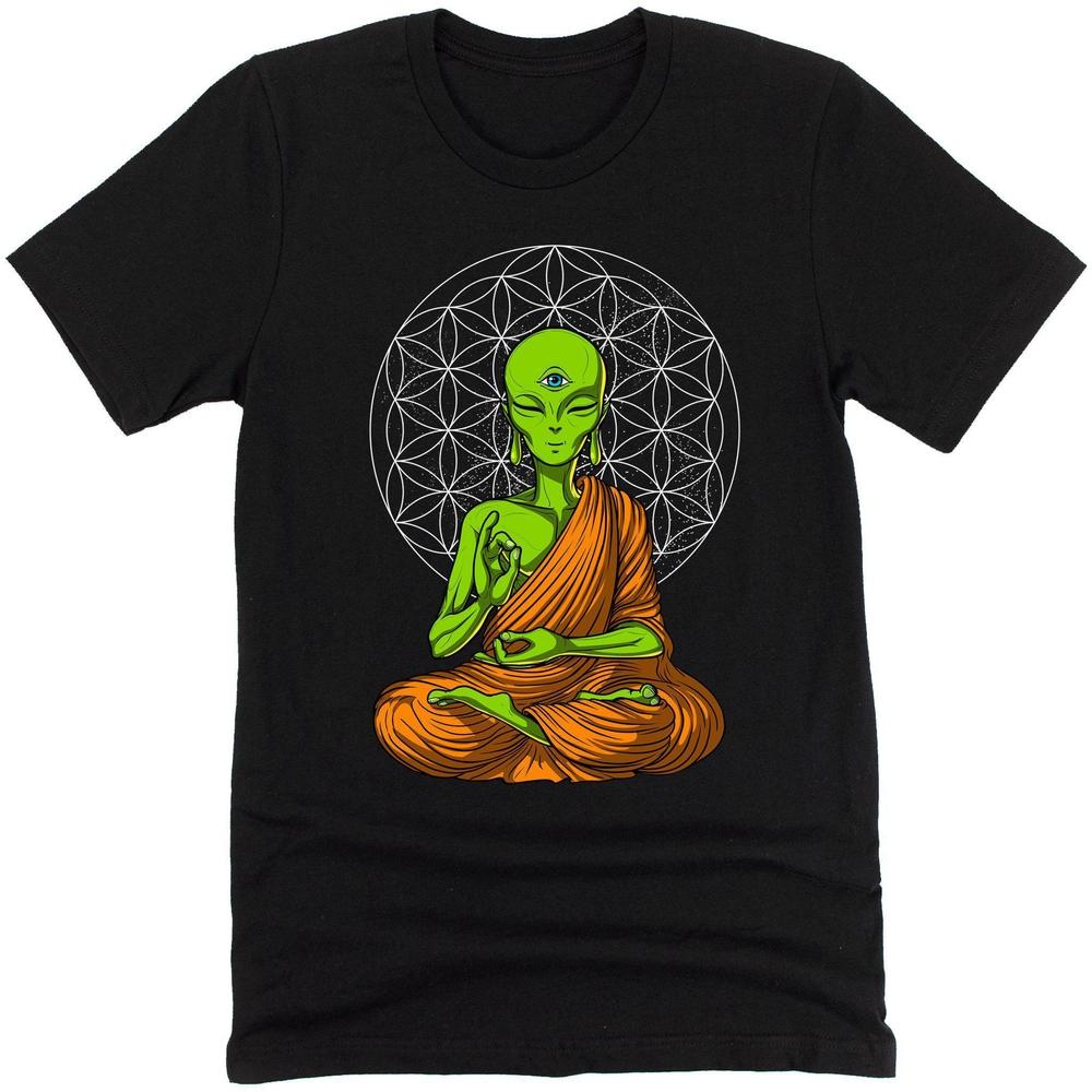 Alien Buddha,Psychedelic Alien Shirt, Alien Yoga Shirt, Science Fiction Tee, Meditation Shirt, Hippie Shirt, Hippie Clothing - Psychonautica Store