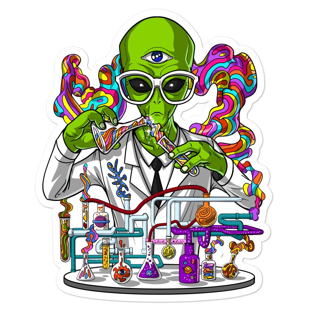 Psychedelic Alien Sticker, Trippy Alien Sticker, Alien Scientist Sticker, Trippy Sticker, Psychedelic Sticker, Funny Alien Stickers - Psychonautica Store