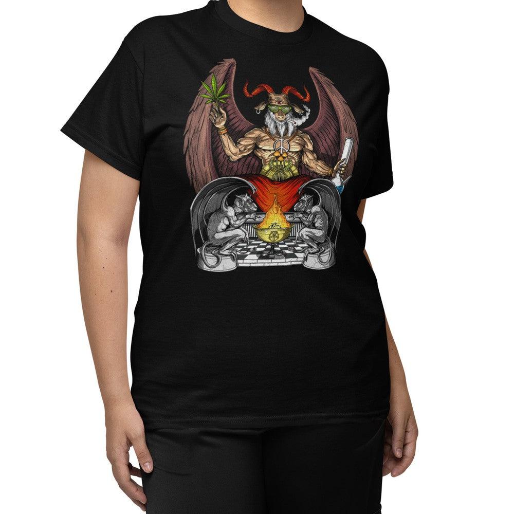 Baphomet Smoking Weed T-Shirt, Satanic T-Shirt, Satanism Clothes, Devil Demon T-Shirt, Baphomet Apparel, Occult Clothes - Psychonautica Store