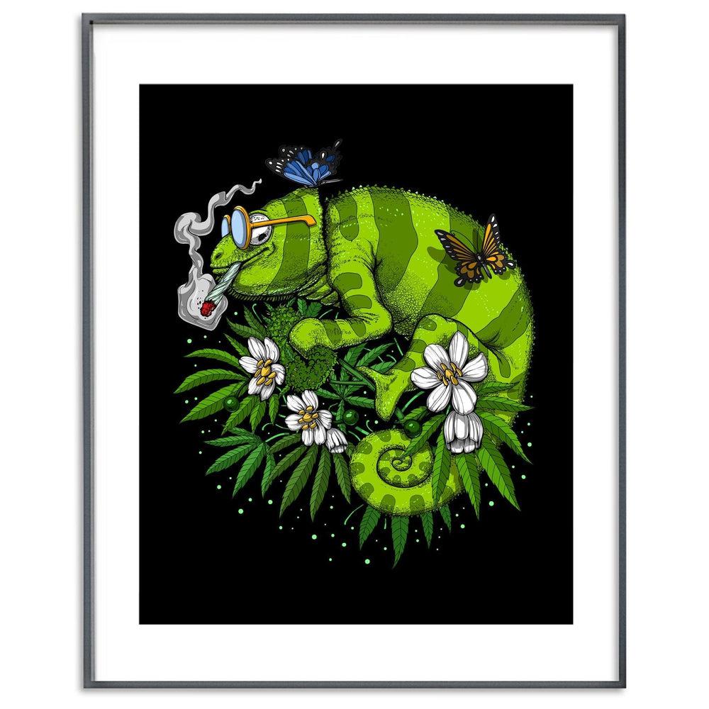 Chameleon Smoking Weed Poster, Stoner Poster, Weed Art Print, Cannabis Poster, Marijuana Art Print - Psychonautica Store