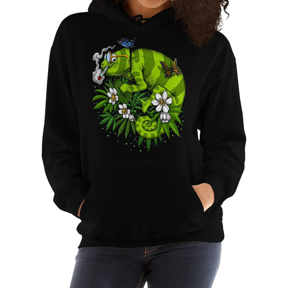 Chameleon Smoking Weed, Chameleon Hoodie, Weed Hoodie, Stoner Hoodie, Hippie Hoodie, Chameleon Sweatshirt, Cannabis Hoodie - Psychonautica Store